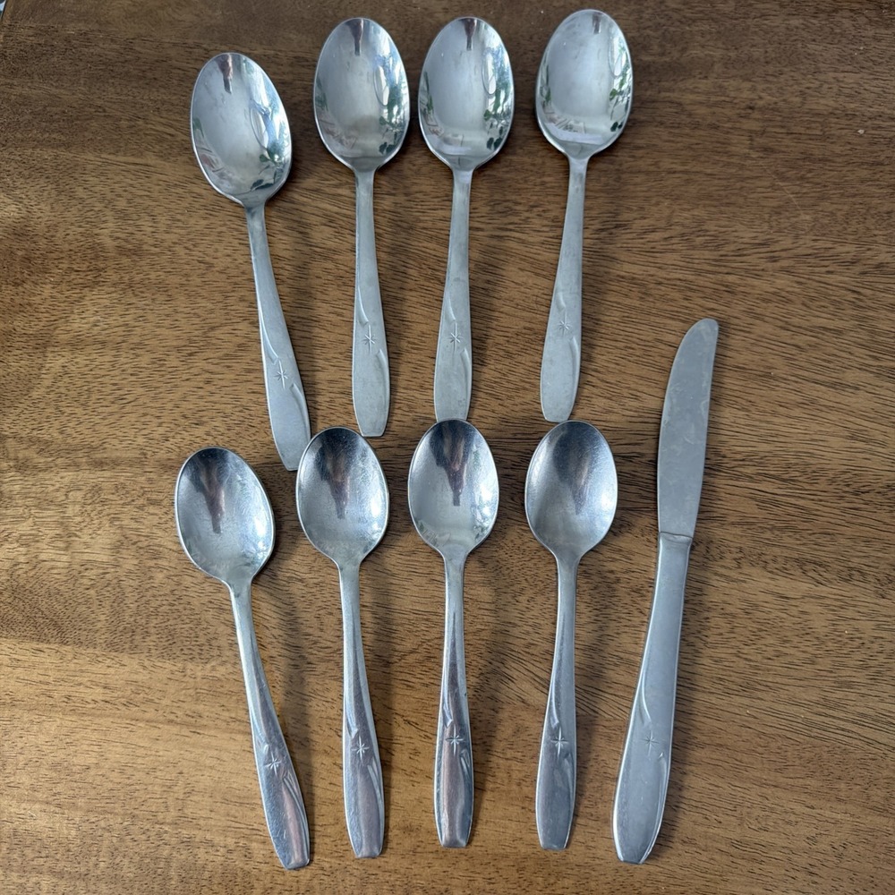 VTG Wallace North Star Glossary Stainless Steel Dinner‎ Spoons Knife Atomic MCM